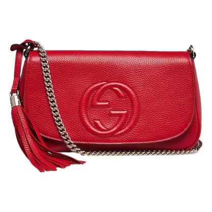 Soho Disco GG Tassel Chain Crossbody Flap Leather Bag Red