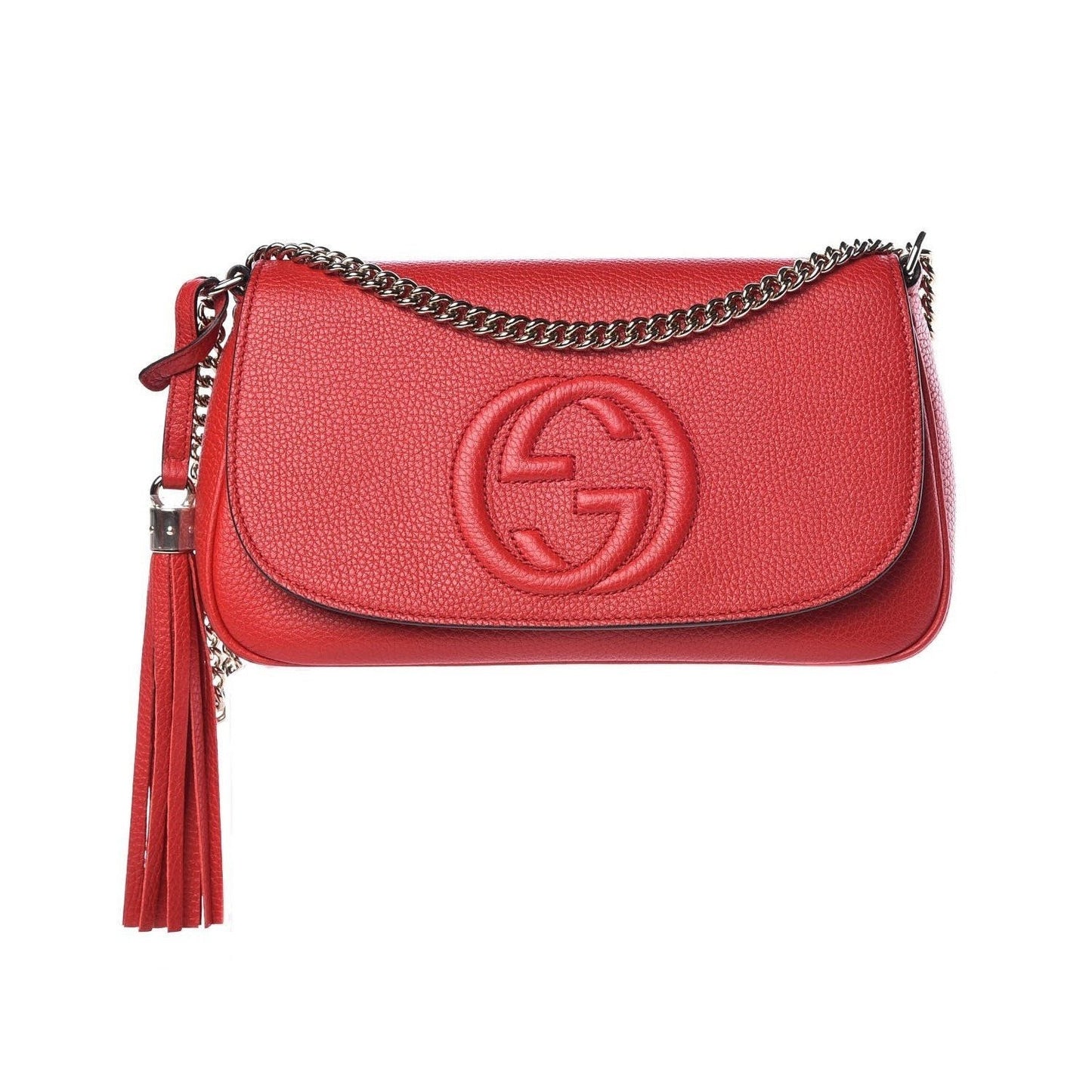 Soho Disco GG Tassel Chain Crossbody Flap Leather Bag Red