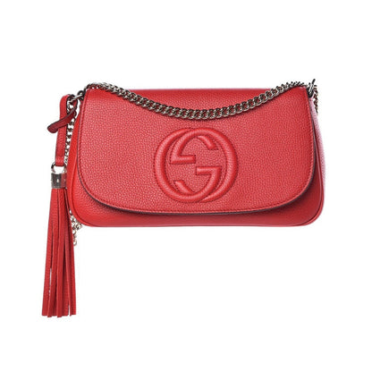 Soho Disco GG Tassel Chain Crossbody Flap Leather Bag Red