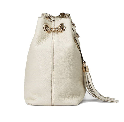 Soho GG Pebbled Calfskin Medium Gold Chain Shoulder Bag Ivory