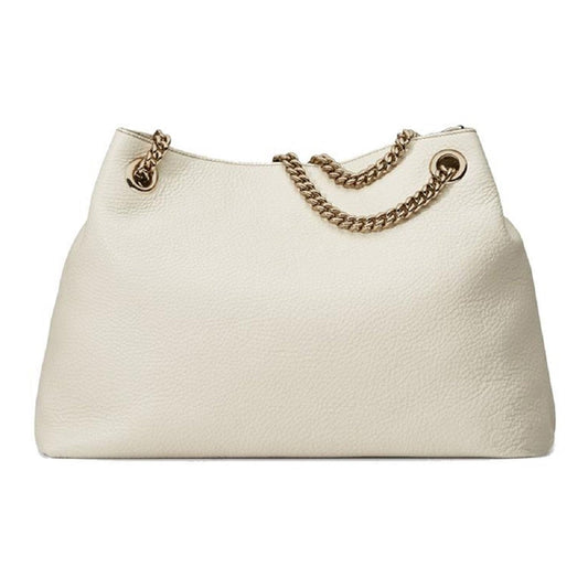 Soho GG Pebbled Calfskin Medium Gold Chain Shoulder Bag Ivory