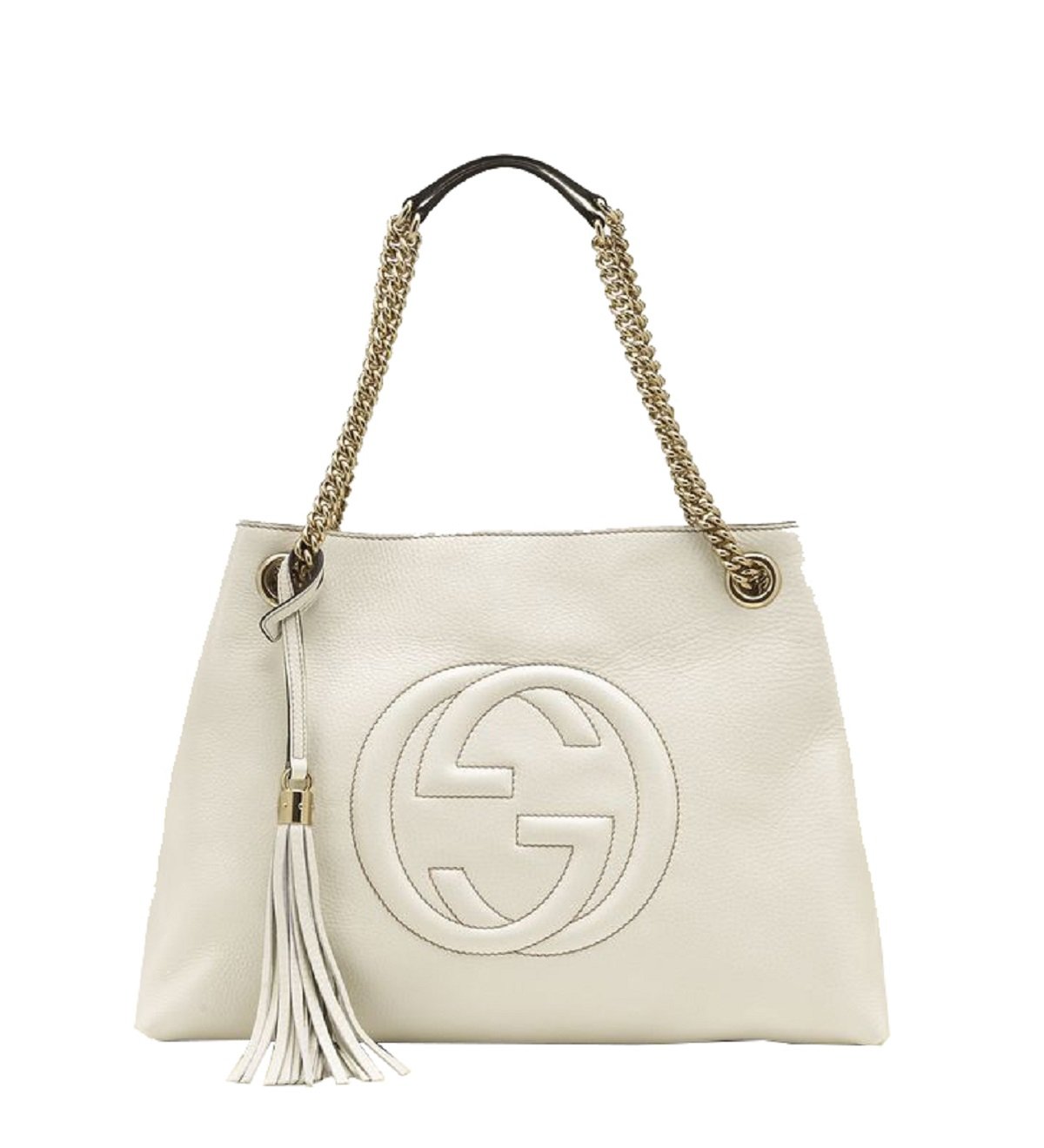 Soho GG Pebbled Calfskin Medium Gold Chain Shoulder Bag Ivory