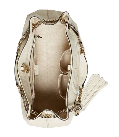 Soho GG Pebbled Calfskin Medium Gold Chain Shoulder Bag Ivory