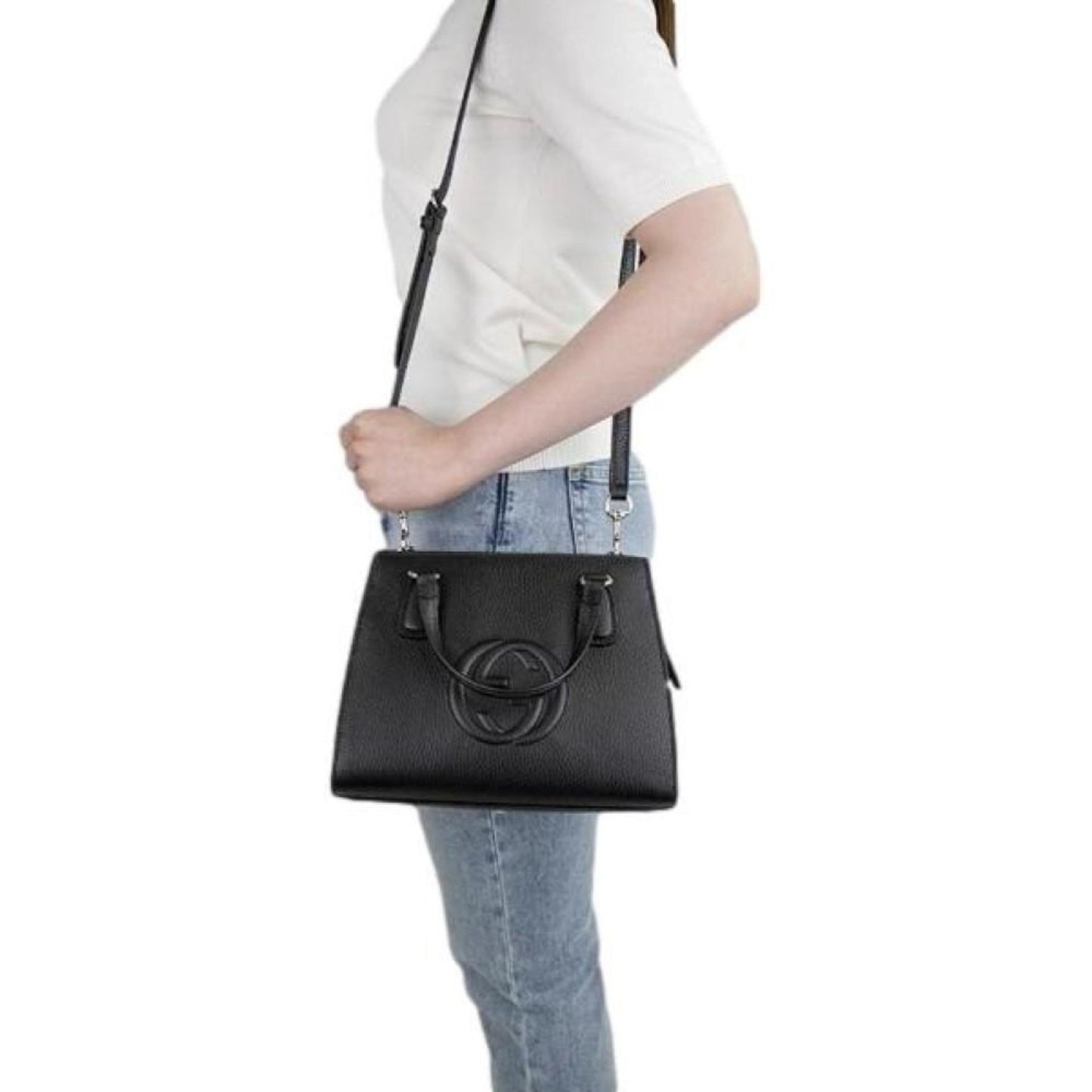 Soho Leather Tote Crossbody Bag Black