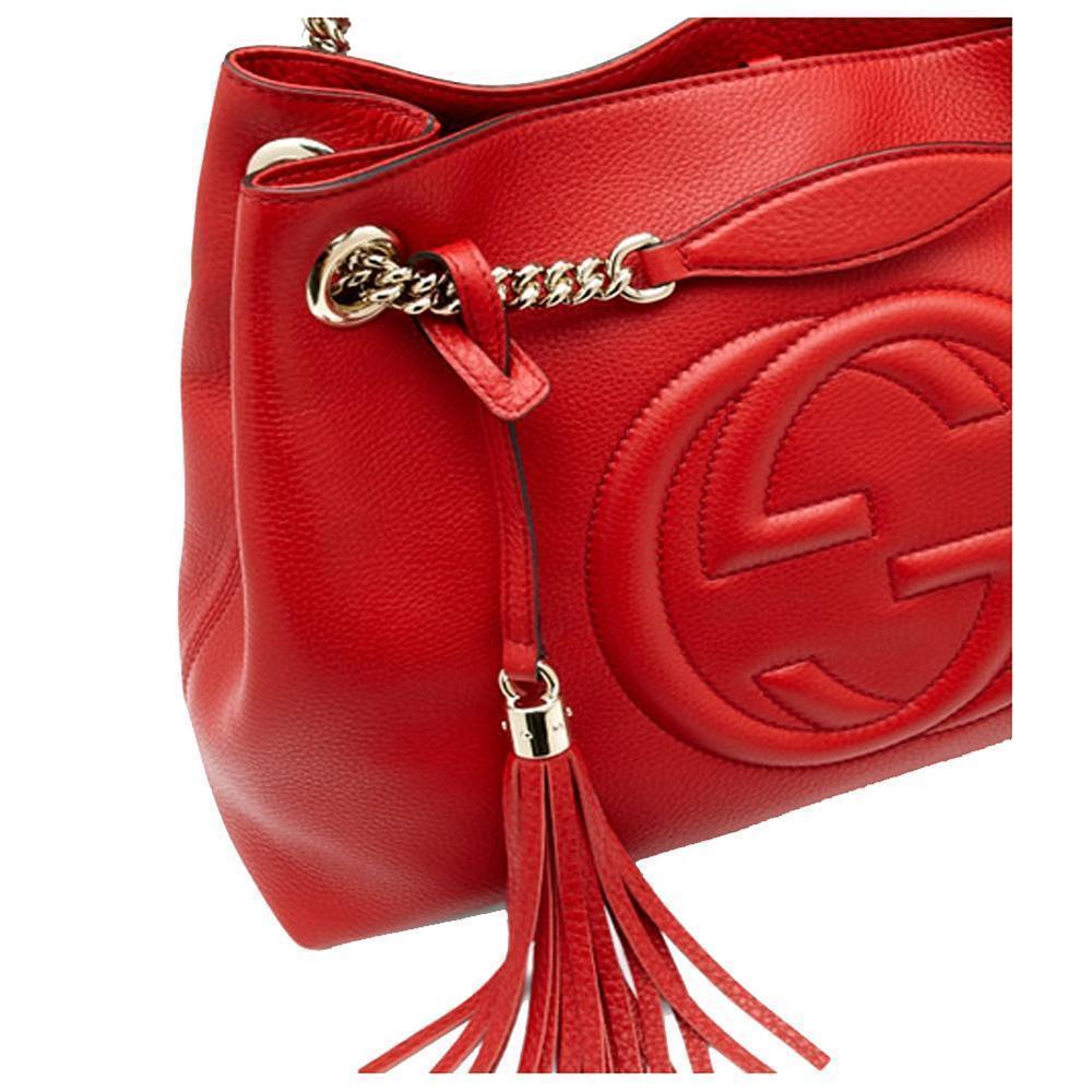 Soho Red Cellarius GG Logo Leather Chain Tote Bag