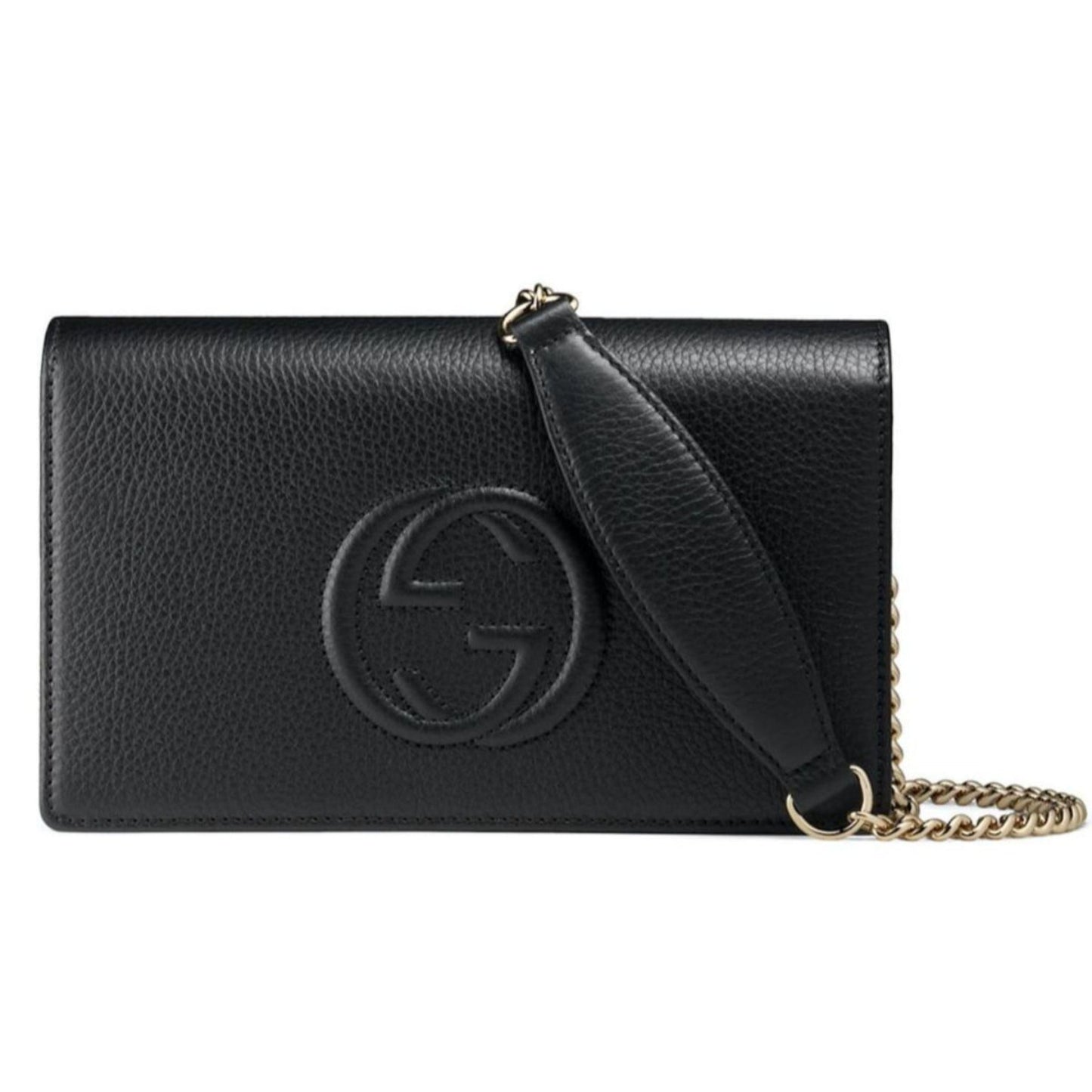 Soho Wallet on Chain Black Leather Cross Body Clutch Bag