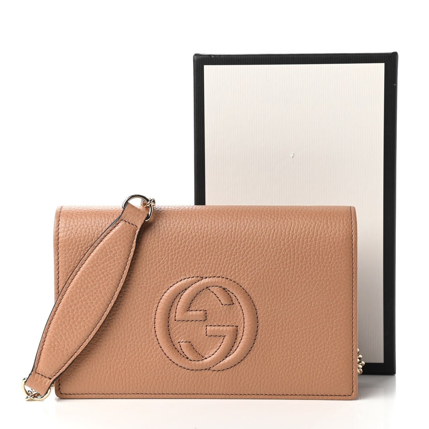 Soho Wallet on Chain Camelia Beige Leather Crossbody Clutch Bag