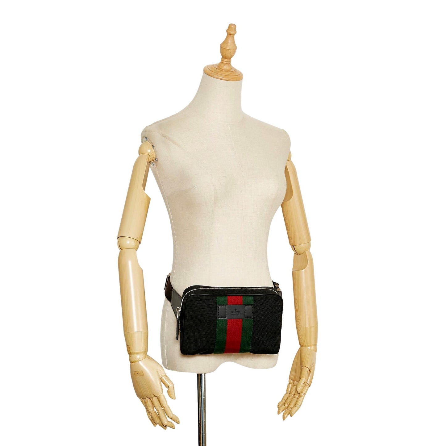 Techno Web Stripe Black Canvas Leather Trim Waist Belt Bag