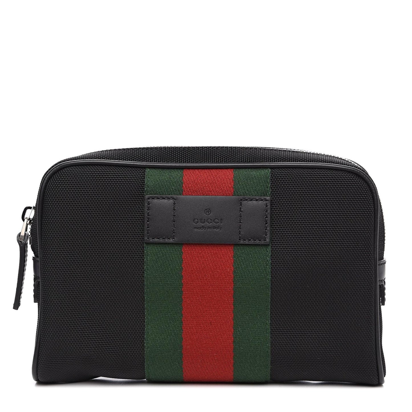 Techno Web Stripe Black Canvas Leather Trim Waist Belt Bag