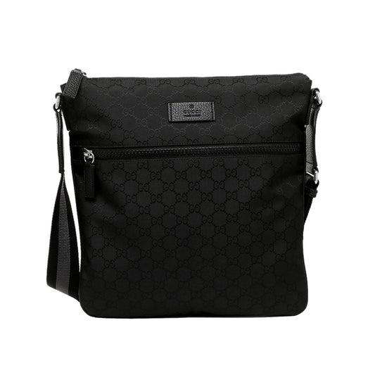 Unisex GG Guccissima Web Black Canvas Messenger Bag Crossbody