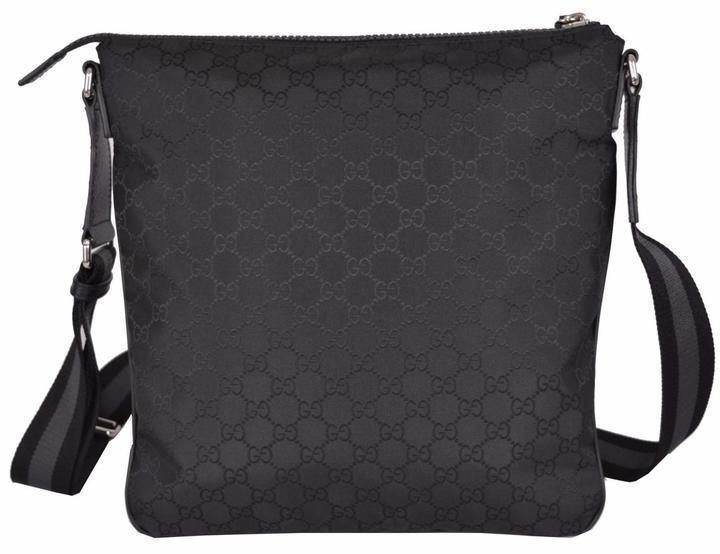 Unisex GG Guccissima Web Black Canvas Messenger Bag Crossbody