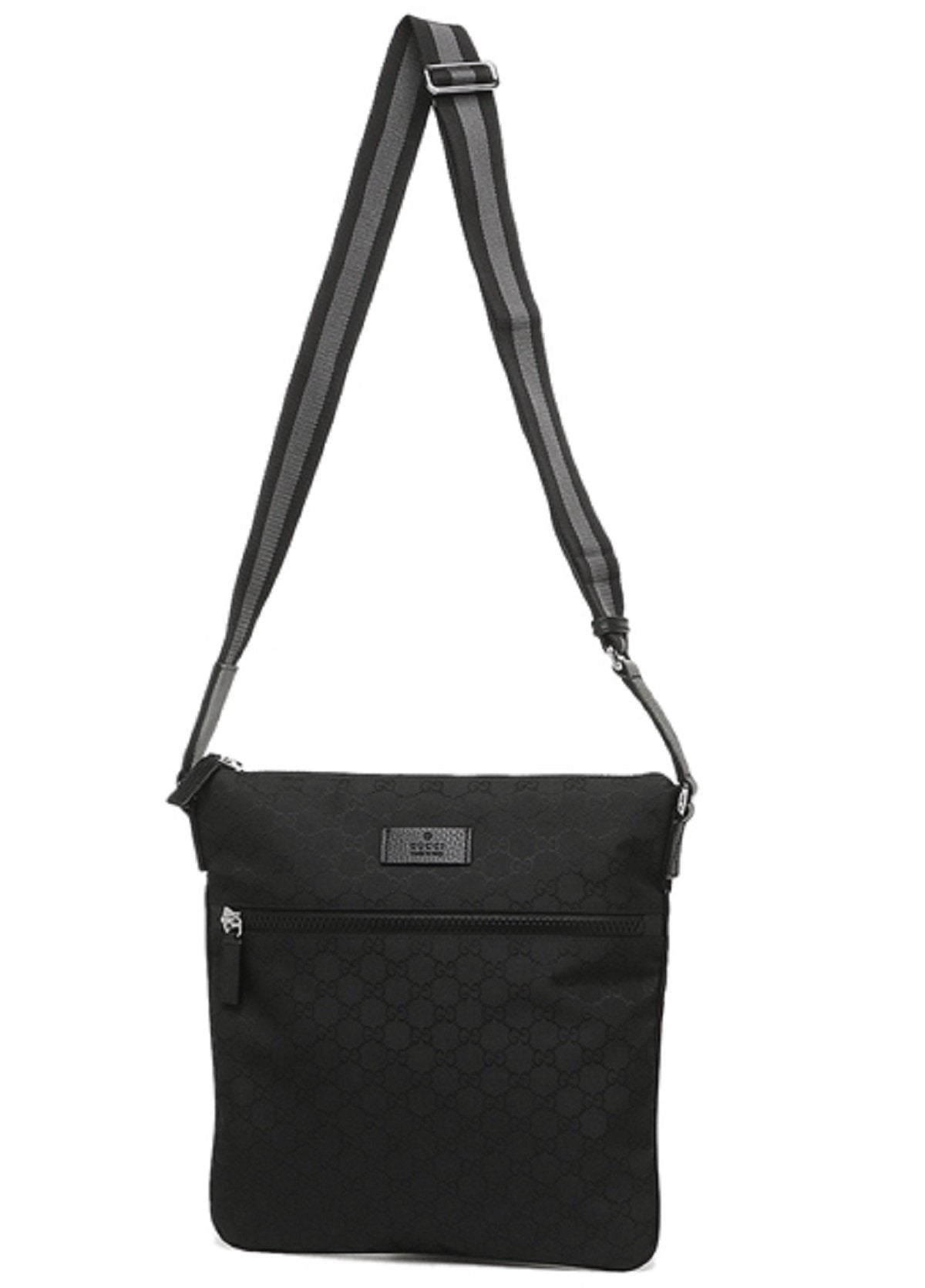 Unisex GG Guccissima Web Black Canvas Messenger Bag Crossbody