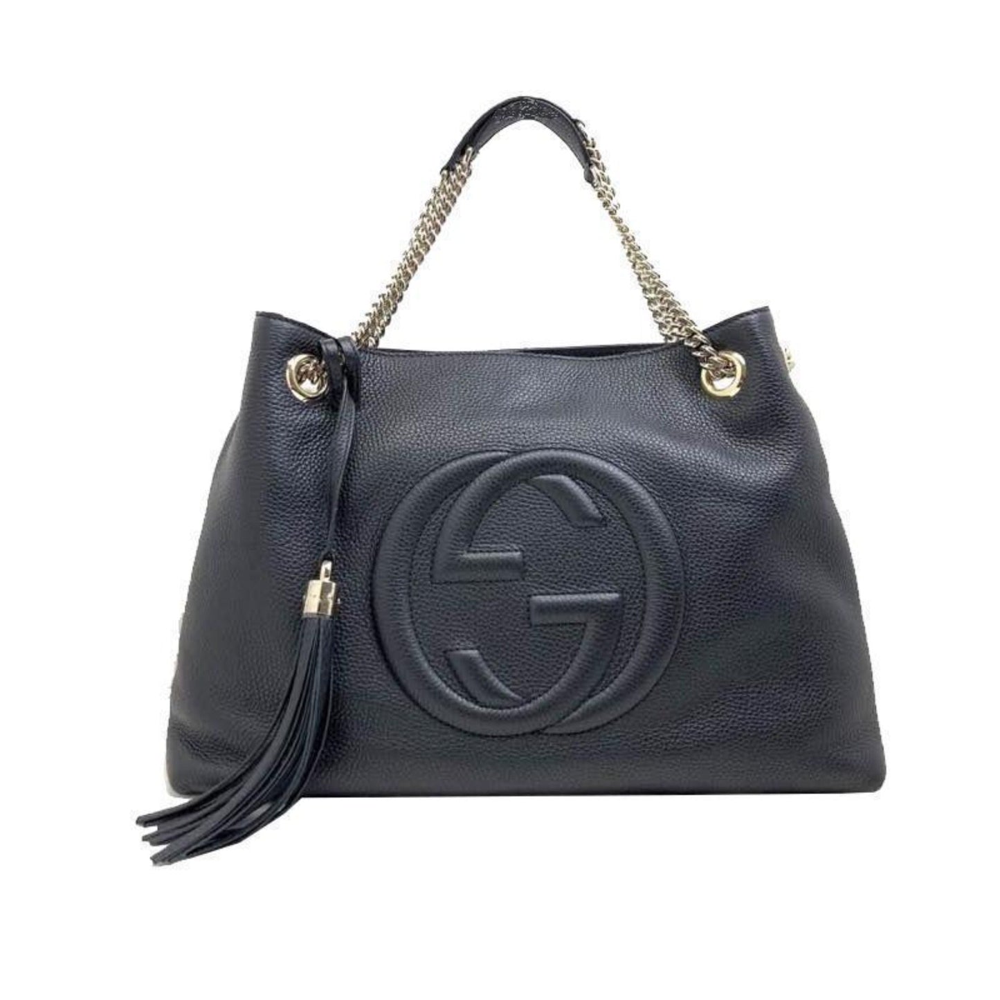 GG Pebbled Calfskin Medium Soho Gold Chain Shoulder Bag Black