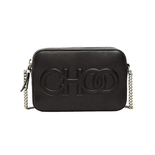 Balti Embossed Black Leather Camera Crossbody Bag