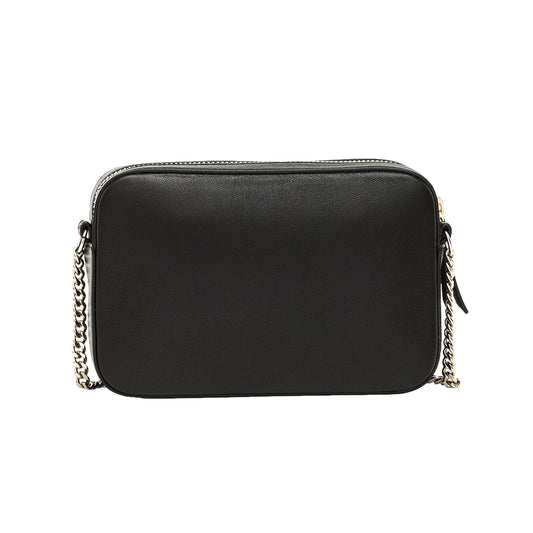 Balti Embossed Black Leather Camera Crossbody Bag