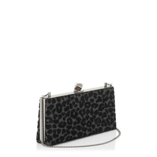 Celeste Black Devore Velvet Leopard Clutch Bag