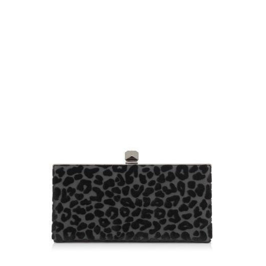 Celeste Black Devore Velvet Leopard Clutch Bag