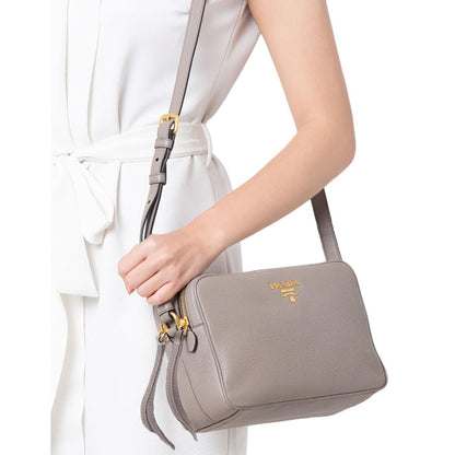 Argilla Grey Vitello Phenix Leather Double Zip Cross Body Bag