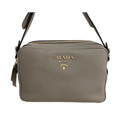 Argilla Grey Vitello Phenix Leather Double Zip Cross Body Bag