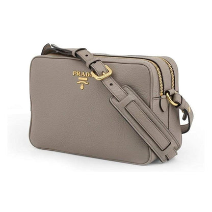 Argilla Grey Vitello Phenix Leather Double Zip Cross Body Bag