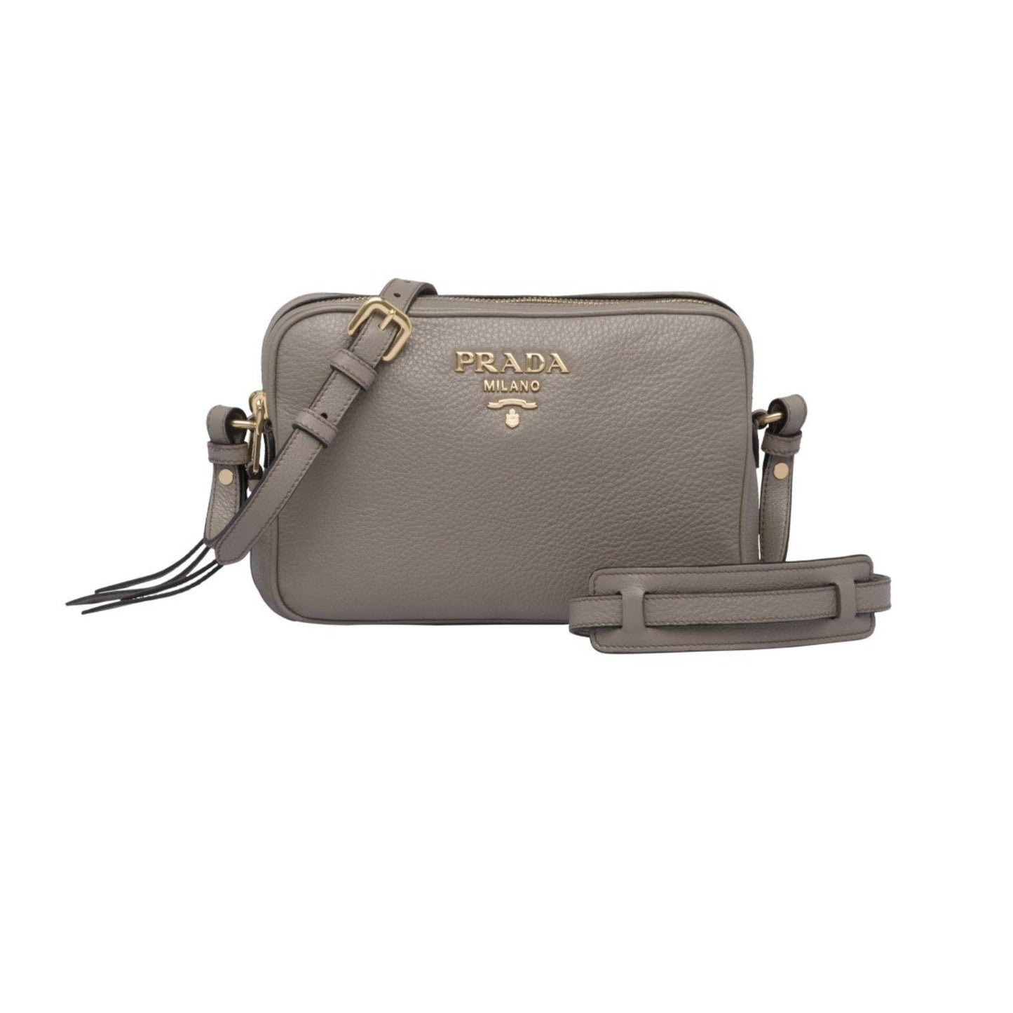 Argilla Grey Vitello Phenix Leather Double Zip Cross Body Bag