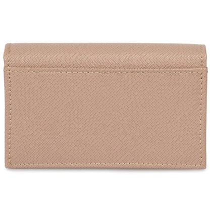 Saffiano Leather Credit Card Holder Wallet Cammeo Beige Gold Logo