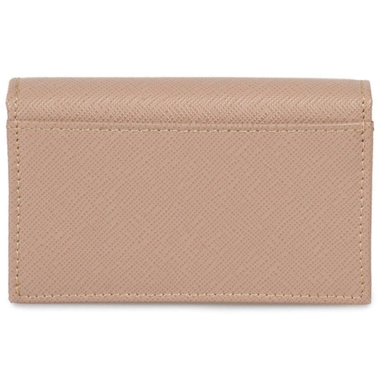 Saffiano Leather Credit Card Holder Wallet Cammeo Beige Gold Logo