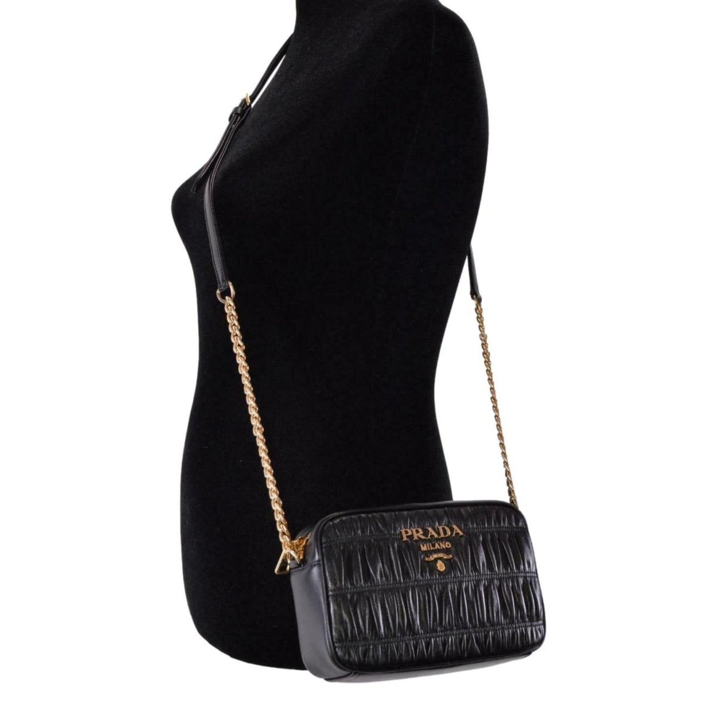 Black Gaufre Leather Small Crossbody Bag