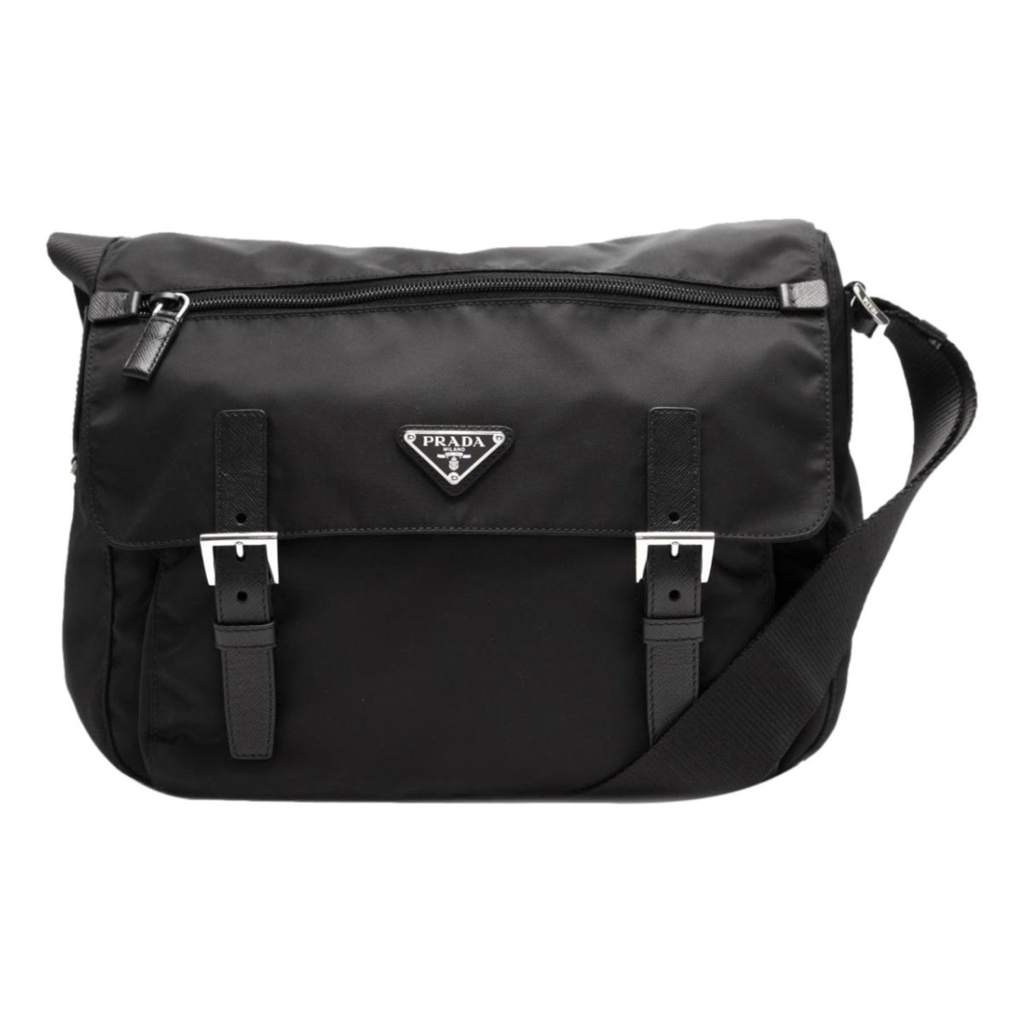 Black Nylon Triangle Logo Messenger Bag