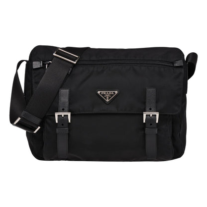 Black Nylon Triangle Logo Messenger Bag