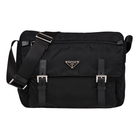 Black Nylon Triangle Logo Messenger Bag