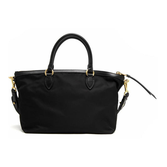 Tessuto Nylon Black Leather Clochette Crossbody Tote Bag