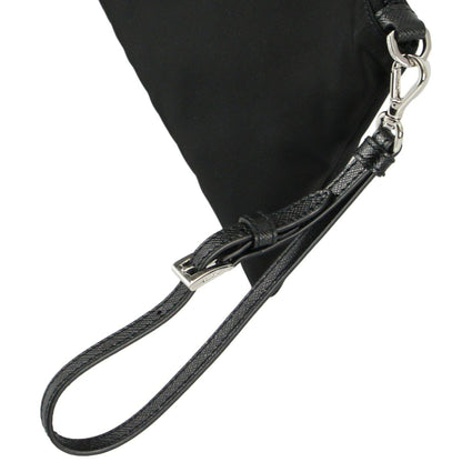 Black Tessuto Nylon Pouch Logo Wristlet Clutch Bag