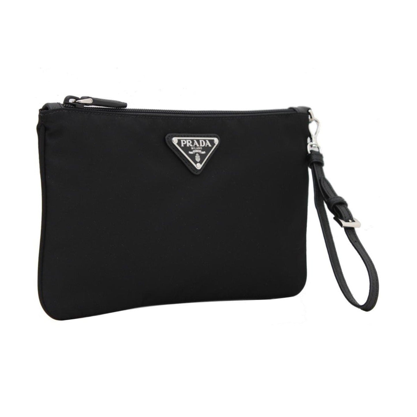 Black Tessuto Nylon Pouch Logo Wristlet Clutch Bag