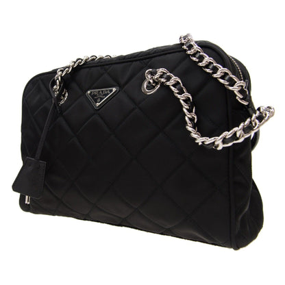 Black Tessuto Nylon Quilted Shoulder Handbag