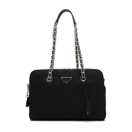 Black Tessuto Nylon Quilted Shoulder Handbag