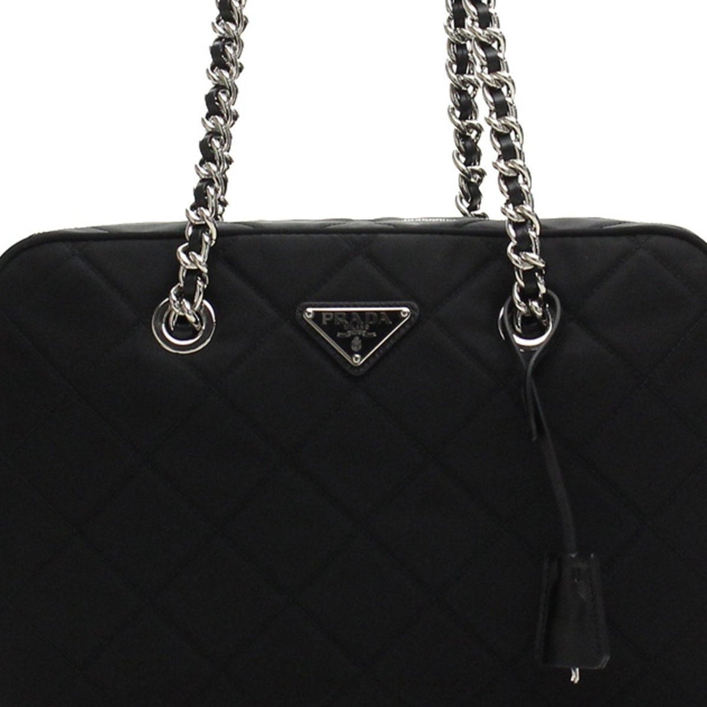 Black Tessuto Nylon Quilted Shoulder Handbag