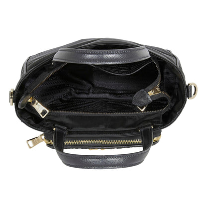 Black Tessuto Nylon Saffiano Leather Crossbody Satchel Bag