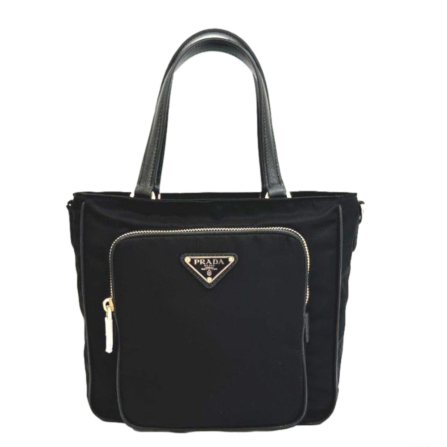 Black Tessuto Nylon Saffiano Leather Crossbody Satchel Bag