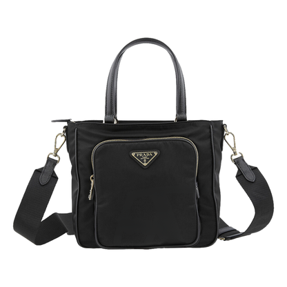 Black Tessuto Nylon Saffiano Leather Crossbody Satchel Bag