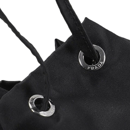 Black Tessuto Nylon Triangle Logo Drawstring Bucket Bag