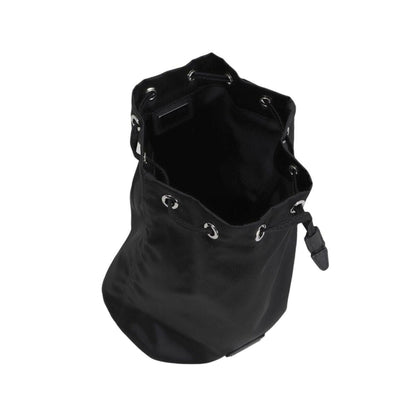 Black Tessuto Nylon Triangle Logo Drawstring Bucket Bag