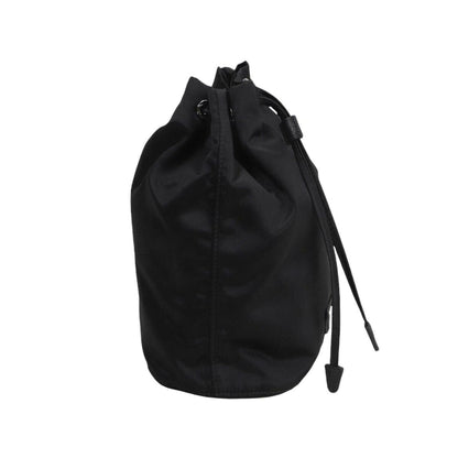 Black Tessuto Nylon Triangle Logo Drawstring Bucket Bag