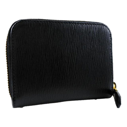 Black Vitello Leather Gold Zip Coin Purse Wallet