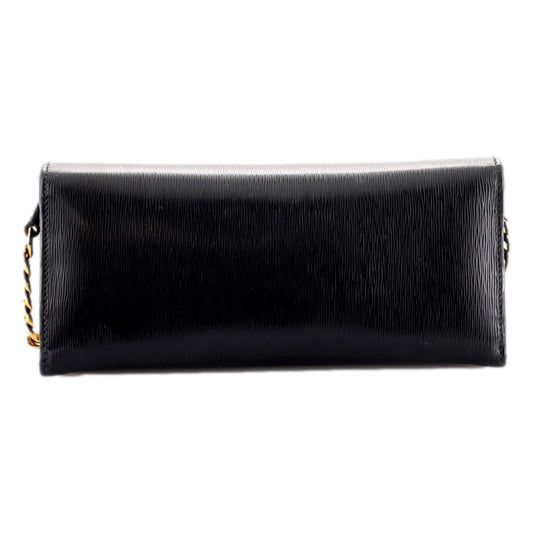 Black Vitello Move Leather Chain Crossbody Wallet Clutch