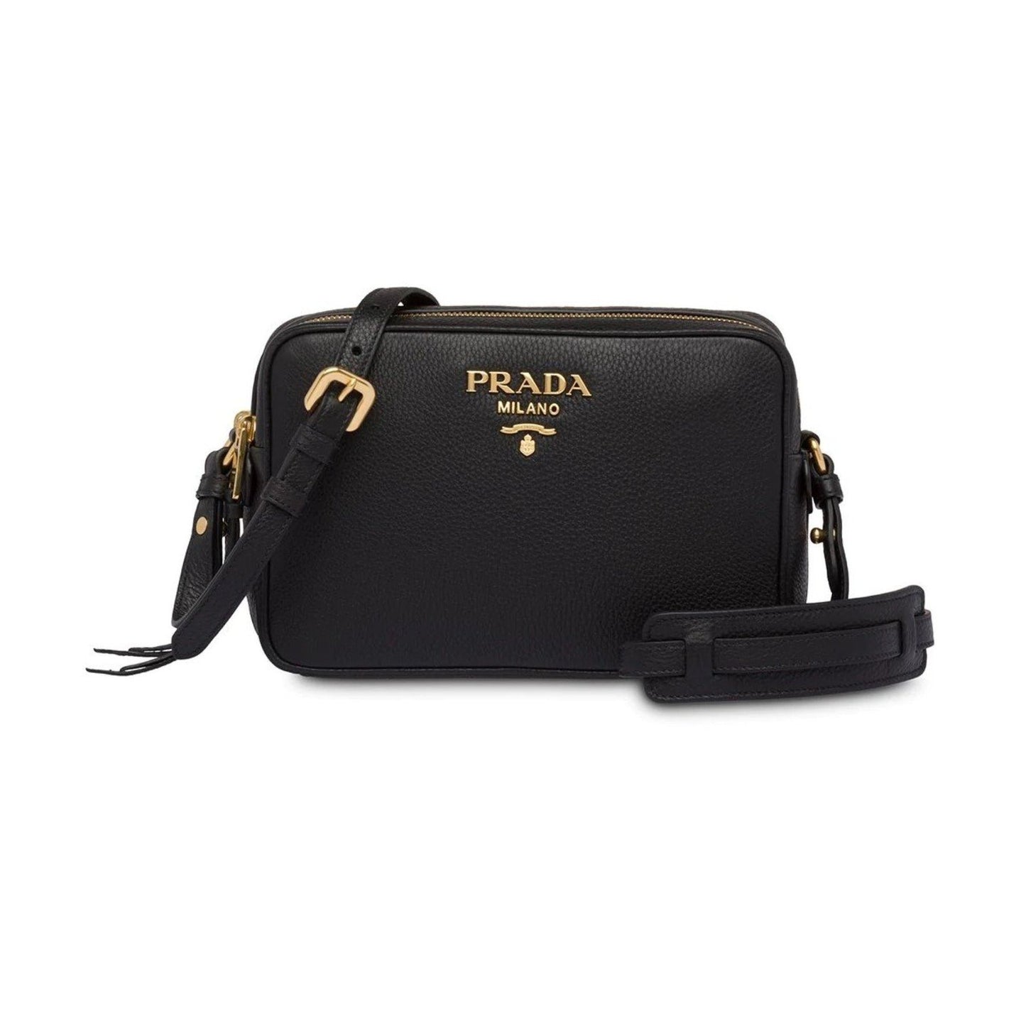 Black Vitello Phenix Leather Double Zip Cross Body Bag