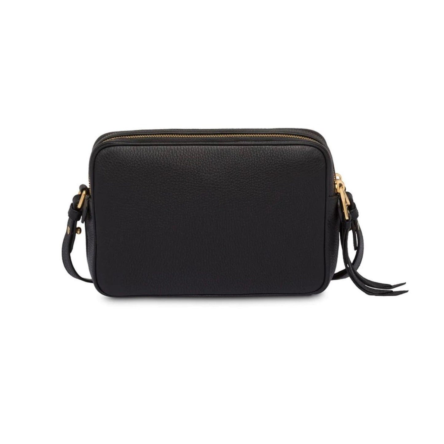 Black Vitello Phenix Leather Double Zip Cross Body Bag