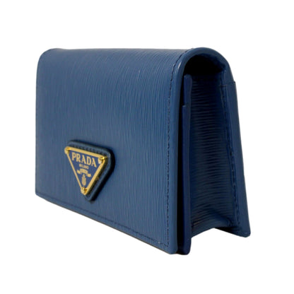 Blue Vitello Move Leather Triangle Logo Card Case Wallet