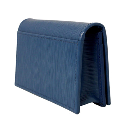 Blue Vitello Move Leather Triangle Logo Card Case Wallet