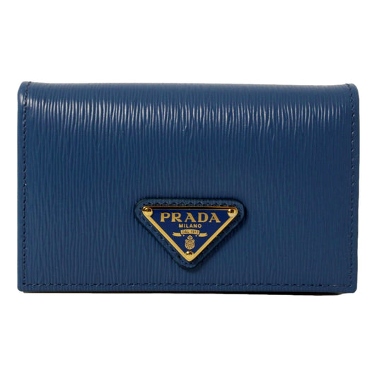 Blue Vitello Move Leather Triangle Logo Card Case Wallet